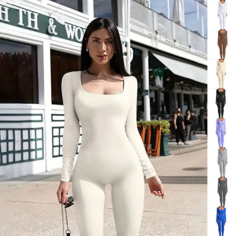 Women's seamless long--sleeve yoga jumpsuit