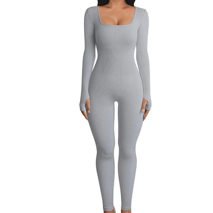 Women's seamless long--sleeve yoga jumpsuit