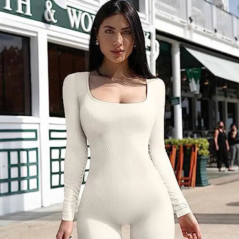 Women's seamless long--sleeve yoga jumpsuit
