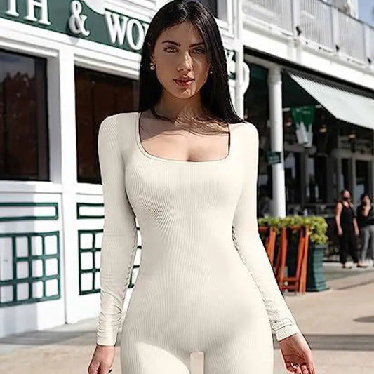 Women's seamless long--sleeve yoga jumpsuit